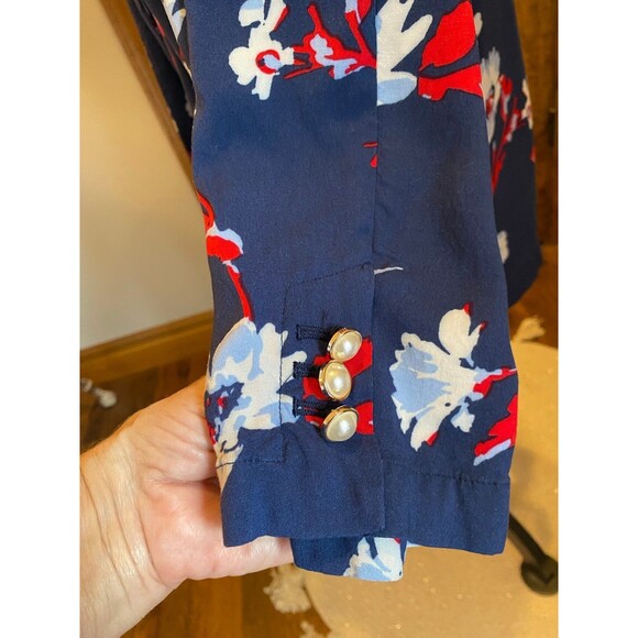 Roz & Ali Jacket Navy Red Open Front  Size 1X Dressy Casual Stylish Buttons Cuff - Picture 4 of 9